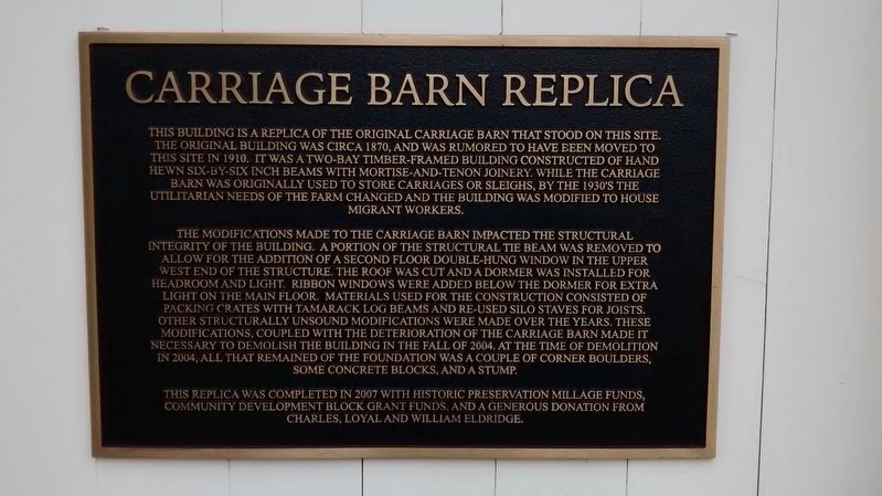 Carriage Barn Replica Marker. Click for full size. Carriage Barn Replica Marker image. Click for full size.