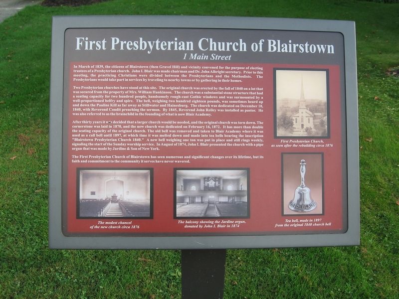 First Presbyterian Church of Blairstown Marker image. Click for full size.
