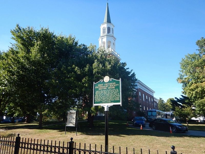 Wideview of First Unitarian Universalist Society Meeting House Marker. Click for full size. Wideview of First Unitarian Universalist Society Meeting House Marker image. Click for full size.