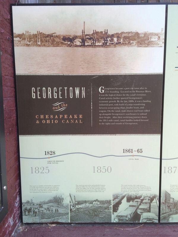 Georgetown and the Chesapeake & Ohio Canal Marker left panel. Click for full size. Georgetown and the Chesapeake & Ohio Canal Marker left panel image. Click for full size.