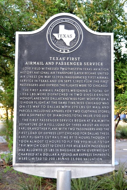 Texas First Airmail and Passenger Service Marker. Click for full size. Texas First Airmail and Passenger Service Marker image. Click for full size.