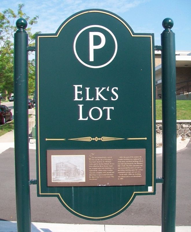 Elk's Club Marker on Parking Lot Sign image. Click for full size.
