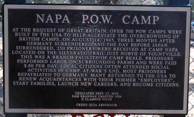 Napa P.O.W. Camp Marker image. Click for full size.