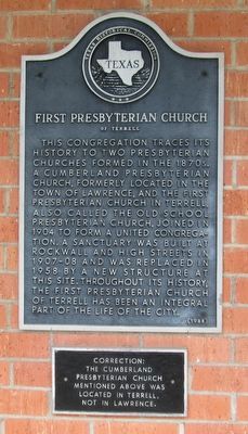 First Presbyterian Church of Terrell Marker image. Click for full size.