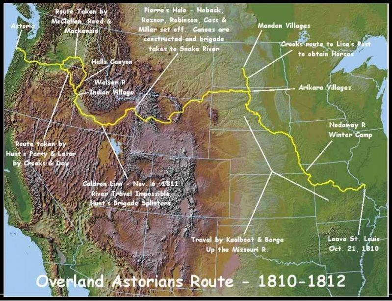 Map Showing Route of Overland Astorians 1810-1813 image. Click for full size.