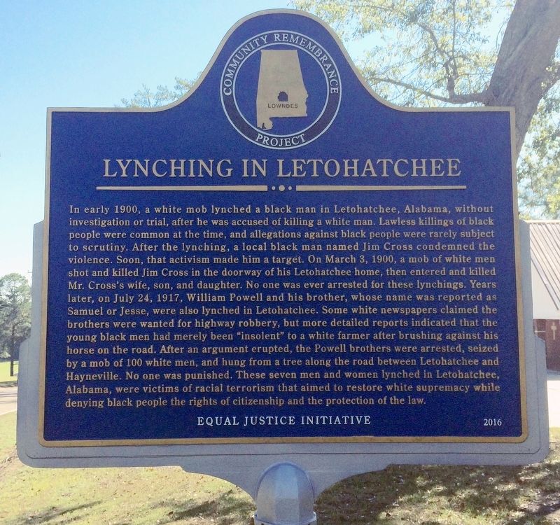 Lynching in Letohatchee Marker (Side 2) image. Click for full size.