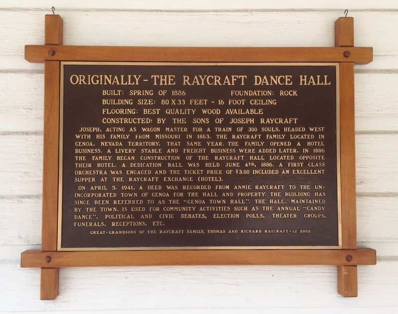 Originally – The Raycraft Dance Hall Marker. Click for full size. Originally – The Raycraft Dance Hall Marker image. Click for full size.