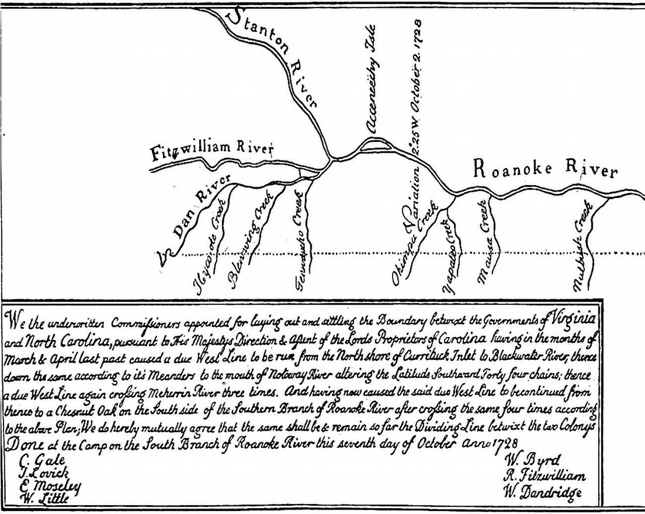 West End of the 1728 Survey of the Boundary Line between Virginia and North Carolina image. Click for full size.
