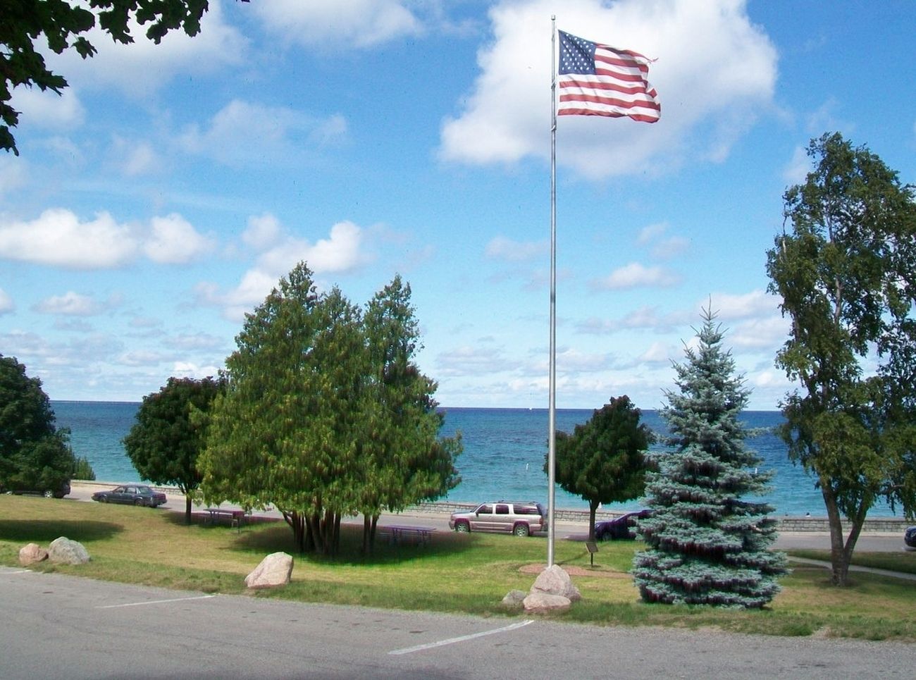 Big Rock Point Nuclear Power Plant Flag Pole and Marker image. Click for full size.
