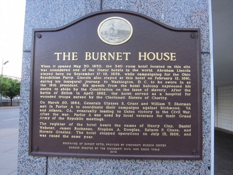 The Burnet House Marker. Click for full size. The Burnet House Marker image. Click for full size.