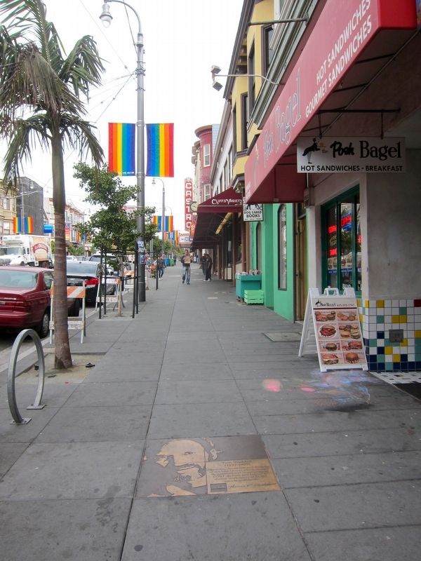 Tom Waddell Marker - Wide View, Looking North up Castro. Click for full size. Tom Waddell Marker - Wide View, Looking North up Castro image. Click for full size.