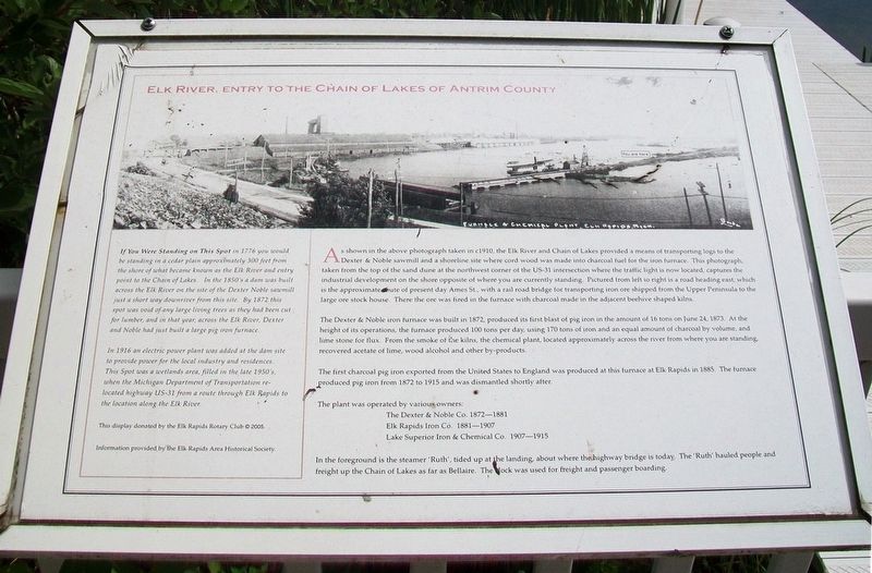 Elk River, Entry to the Chain of Lakes of Antrim County Marker. Click for full size. Elk River, Entry to the Chain of Lakes of Antrim County Marker image. Click for full size.