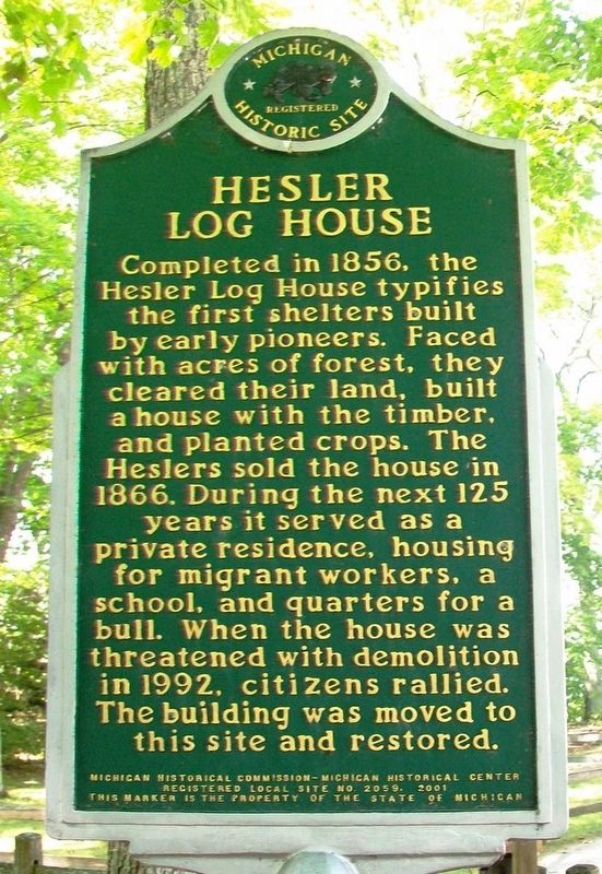 Hesler Log House Marker (Side B) image. Click for full size.