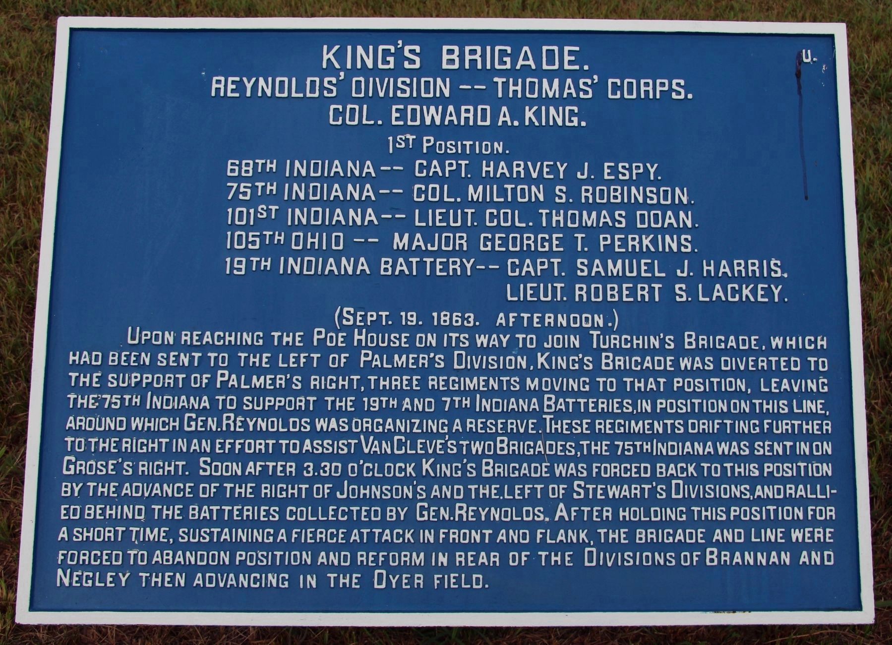E. King's Brigade Marker image. Click for full size.