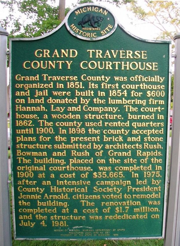 Grand Traverse County Courthouse Marker image. Click for full size.