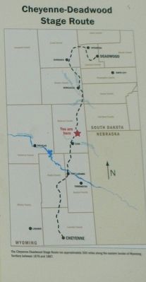 The Cheyenne-Deadwood Stage Route, map detail from Along the Cheyenne to Deadwood Stage Marker image. Click for full size.
