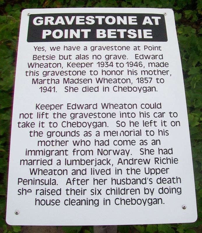 Gravestone at Point Betsie Marker image. Click for full size.