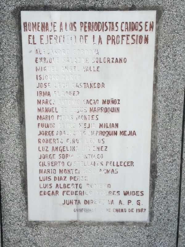 Guatemalan journalists fallen during the execution of their duties, 1987 marker image. Click for full size.