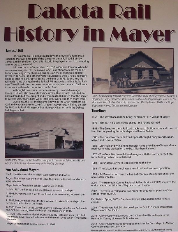 Dakota Rail History in Mayer Marker. Click for full size. Dakota Rail History in Mayer Marker image. Click for full size.