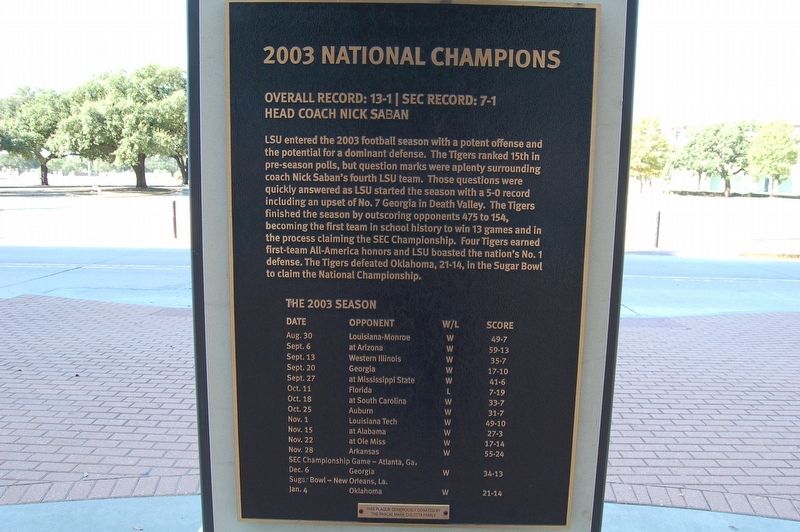 2003 National Champions Marker. Click for full size. 2003 National Champions Marker image. Click for full size.
