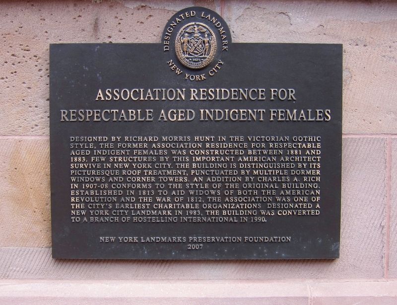 Association Residence for Respectable Aged Indigent Females Marker. Click for full size. Association Residence for Respectable Aged Indigent Females Marker image. Click for full size.