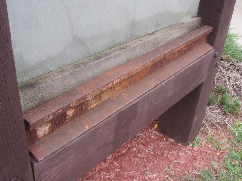 Closeup of rail section under “They Came to the Mountains by Rail” panel. image. Click for full size.