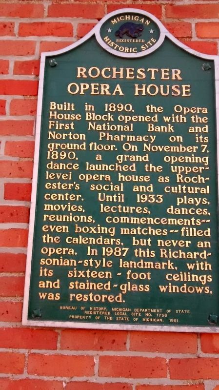 Rochester Opera House Marker. Click for full size. Rochester Opera House Marker image. Click for full size.