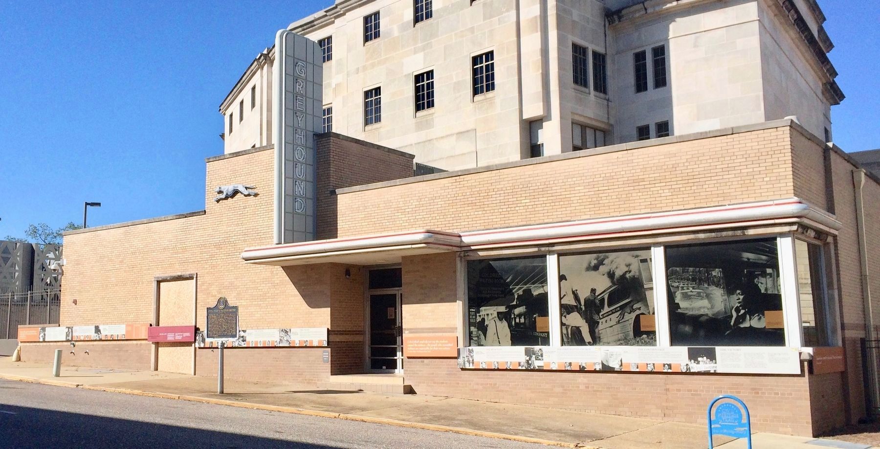 Civil Rights Freedom Riders Marker in front of former Greyhound Bus Station.. Click for full size. Civil Rights Freedom Riders Marker in front of former Greyhound Bus Station. image. Click for full size.