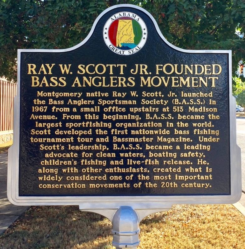 Ray W. Scott Jr. Founded Bass Anglers Movement Marker image. Click for full size.