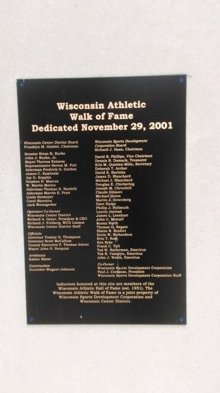 Wisconsin Athletic Walk of Fame Plaque. Click for full size. Wisconsin Athletic Walk of Fame Plaque image. Click for full size.