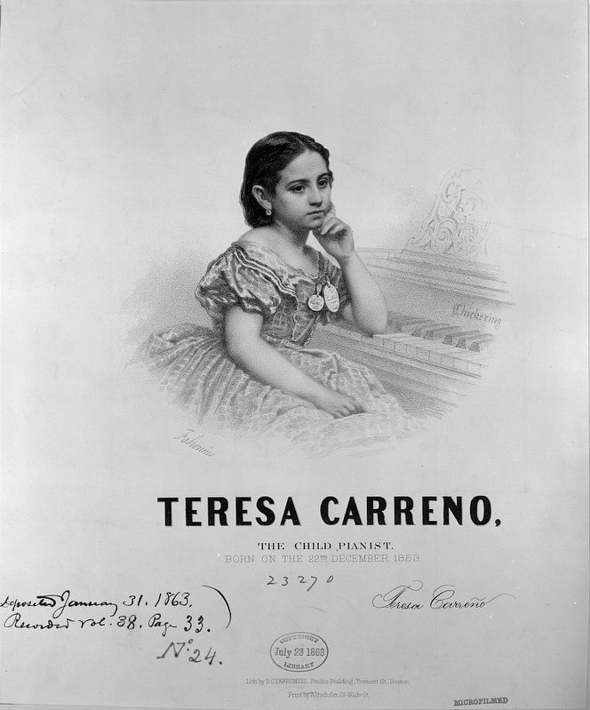 <i>Teresa Carreno, the child pianist: Born on the 22nd December 1853</i>. Click for full size. <i>Teresa Carreno, the child pianist: Born on the 22nd December 1853</i> image. Click for full size.