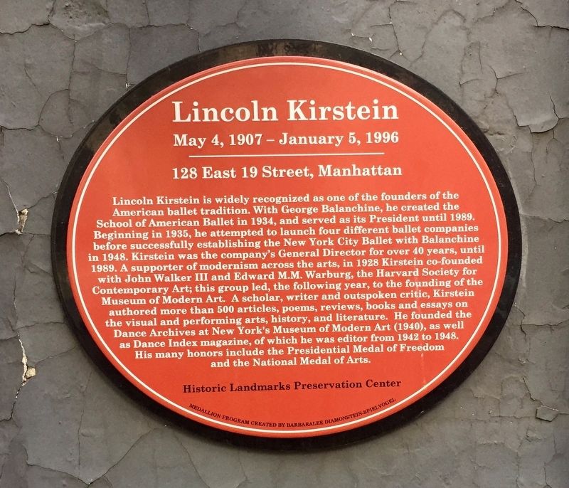 Lincoln Kirstein Marker. Click for full size. Lincoln Kirstein Marker image. Click for full size.