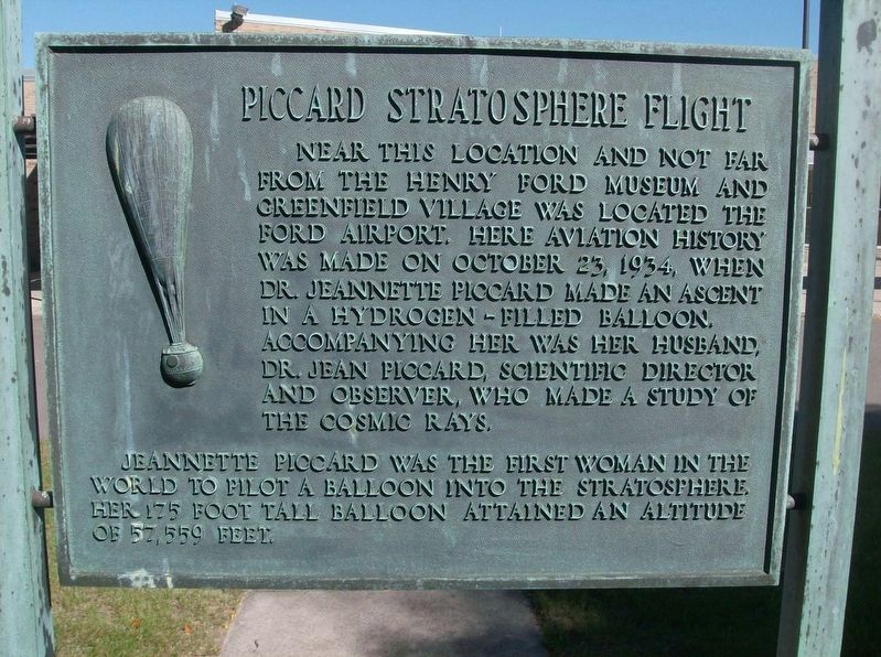 Piccard Stratosphere Flight / William B. Stout School Marker image. Click for full size.