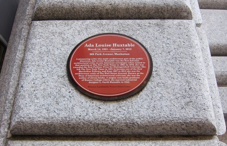 Ada Louise Huxtable Marker image. Click for full size.