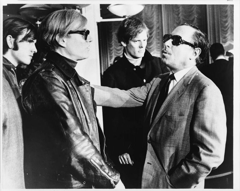 <i>Andy Warhol (left) and Tennessee Williams (right) talking on the S.S. France</i> image. Click for full size.