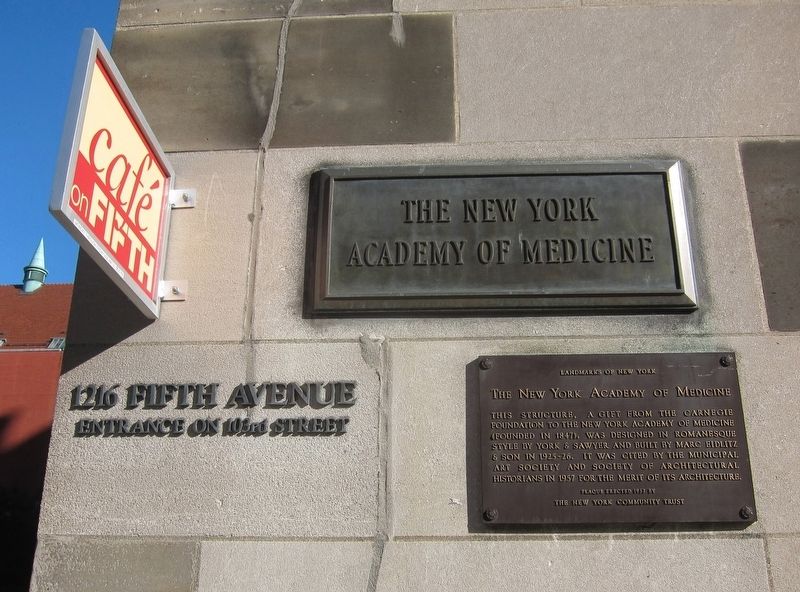 The New York Academy of Medicine Marker <i>(Click on photo to enlarge)</i> image. Click for full size.