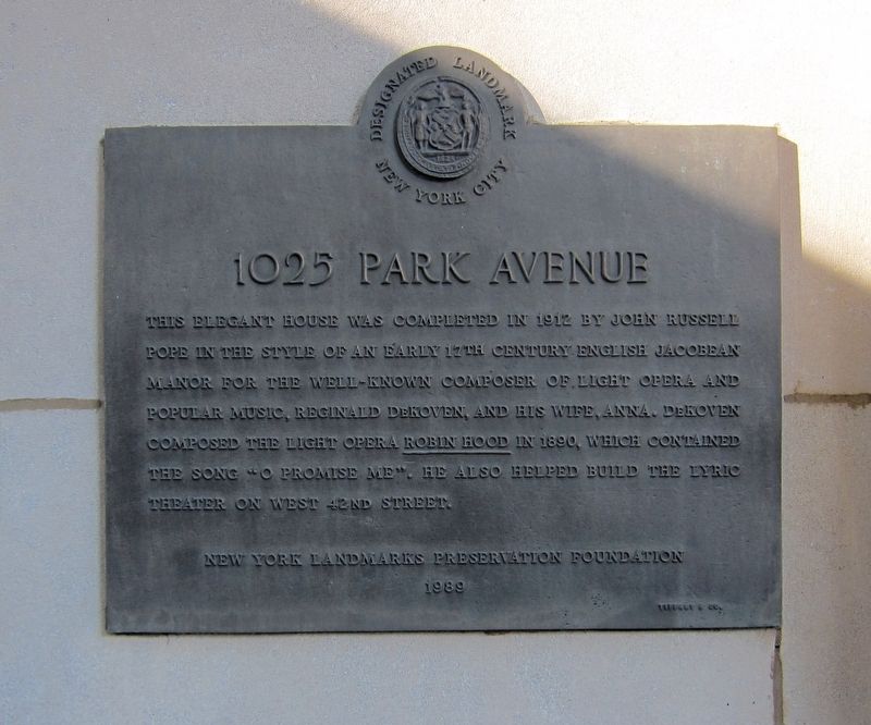 1025 Park Avenue Marker. Click for full size. 1025 Park Avenue Marker image. Click for full size.
