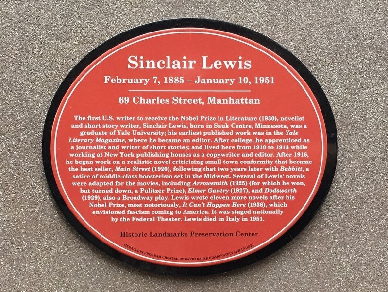 Sinclair Lewis Marker image. Click for full size.
