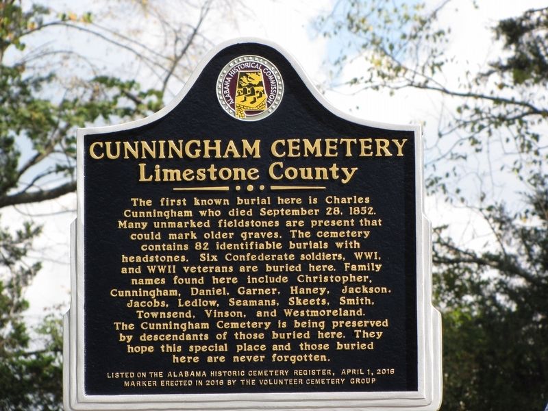 Cunningham Cemetery Marker image. Click for full size.