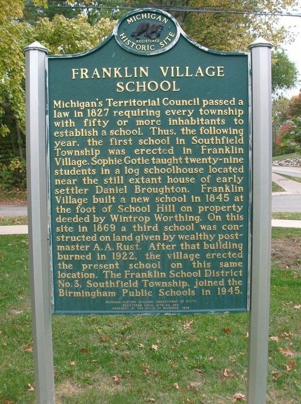 Franklin Village School Marker image. Click for full size.