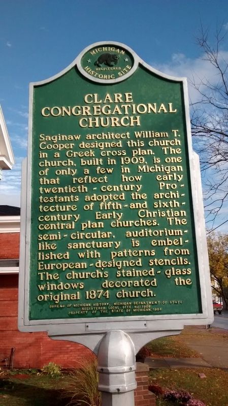 Clare Congregational Church Marker image. Click for full size.