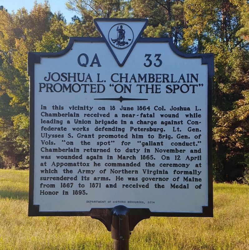 Joshua L. Chamberlain Promoted “On The Spot” Marker image. Click for full size.