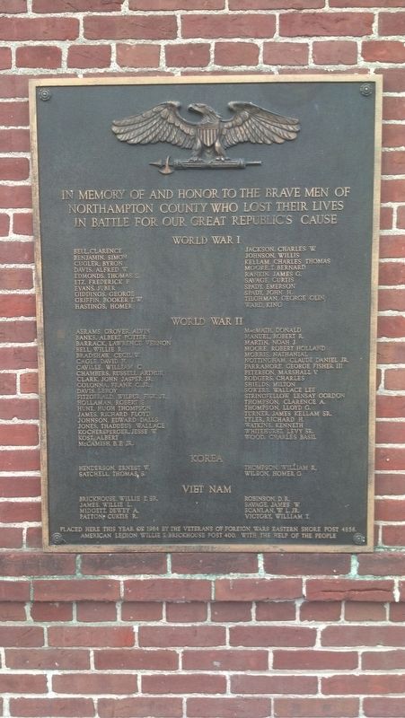 Northampton County Veteran's Memorial Marker. Click for full size. Northampton County Veteran's Memorial Marker image. Click for full size.