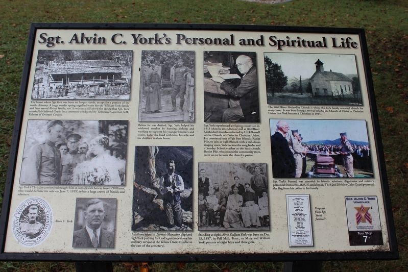 Sgt. Alvin C. York's Personal and Spiritual Life Marker image. Click for full size.