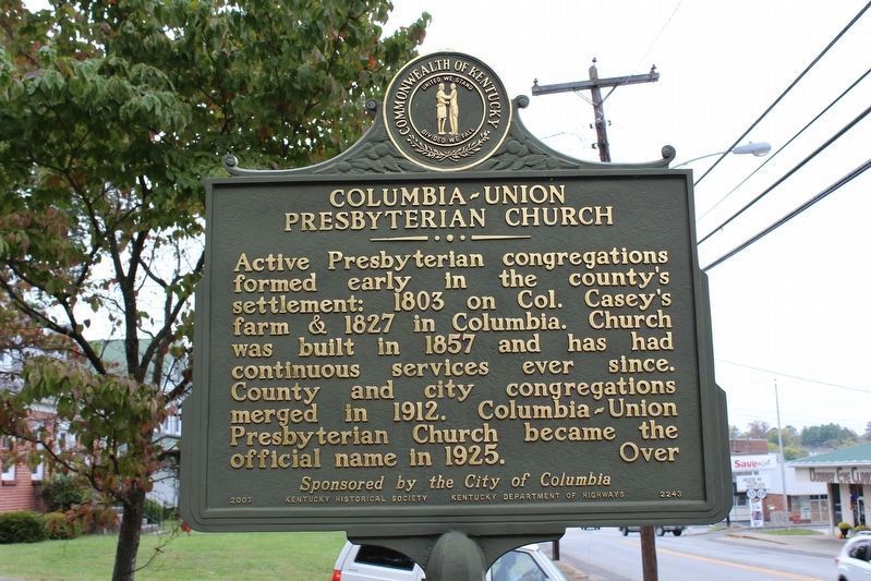 Columbia-Union Presyterian Church Marker (Side 1) image. Click for full size.