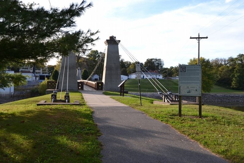 General Dean Suspension Bridge Display and Goshen Road Markers image. Click for full size.