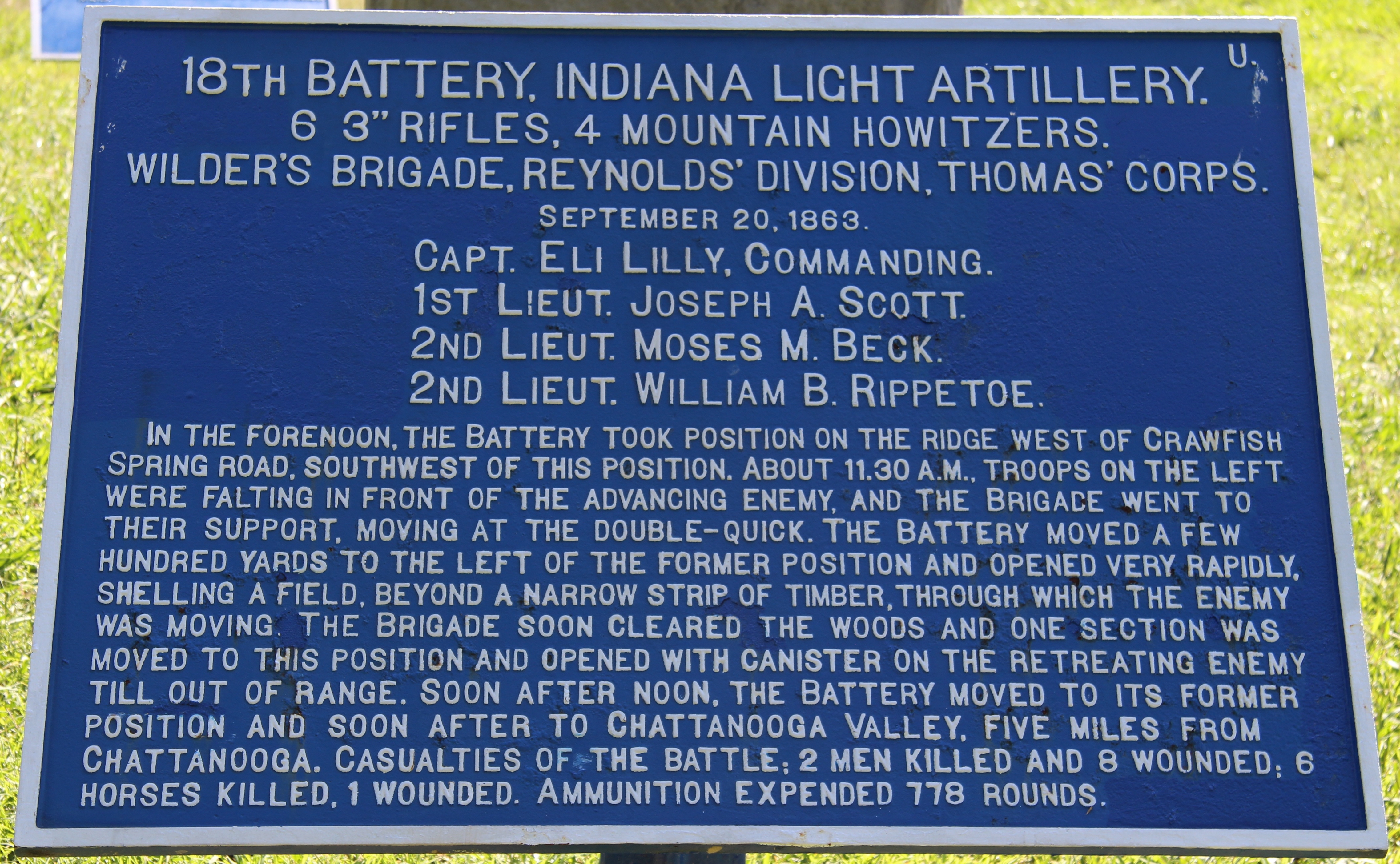 18th Indiana Battery Marker
