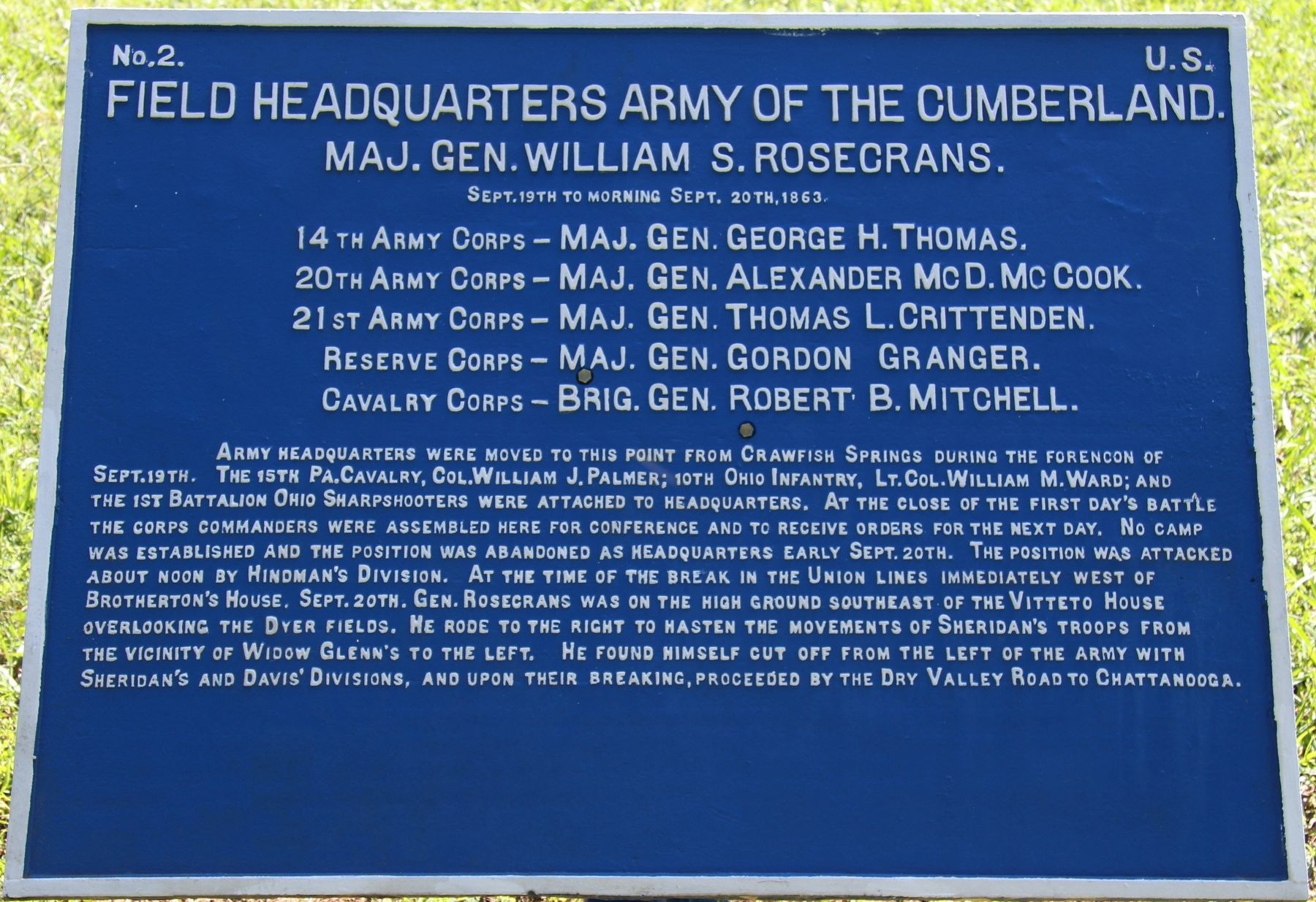 Field Headquarters Army of the Cumberland. Marker. Click for full size. Field Headquarters Army of the Cumberland. Marker image. Click for full size.