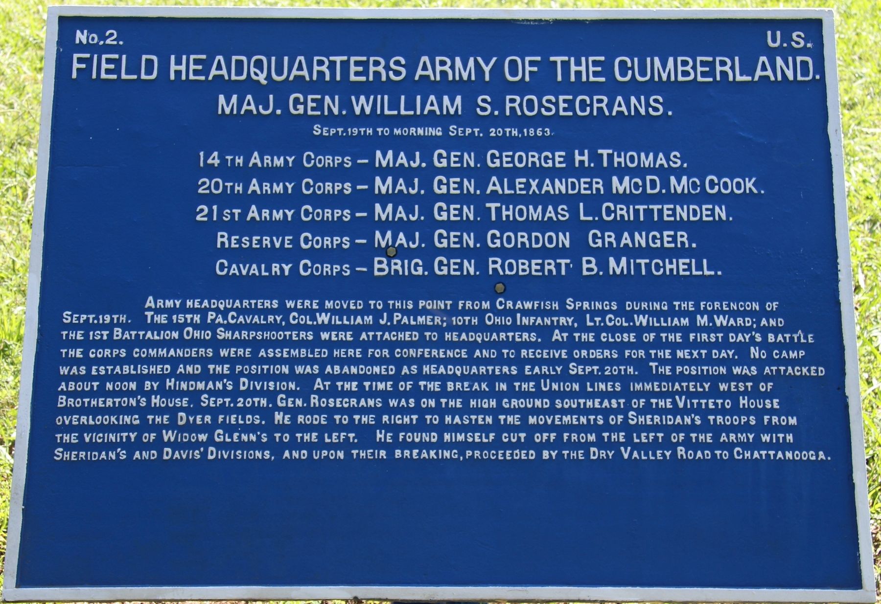 Field Headquarters Army of the Cumberland. Marker image. Click for full size.