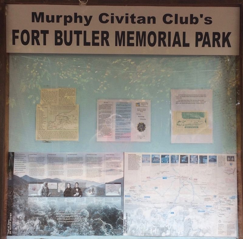Billboard in park, near marker, with info on the Trail of Tears. image. Click for full size.